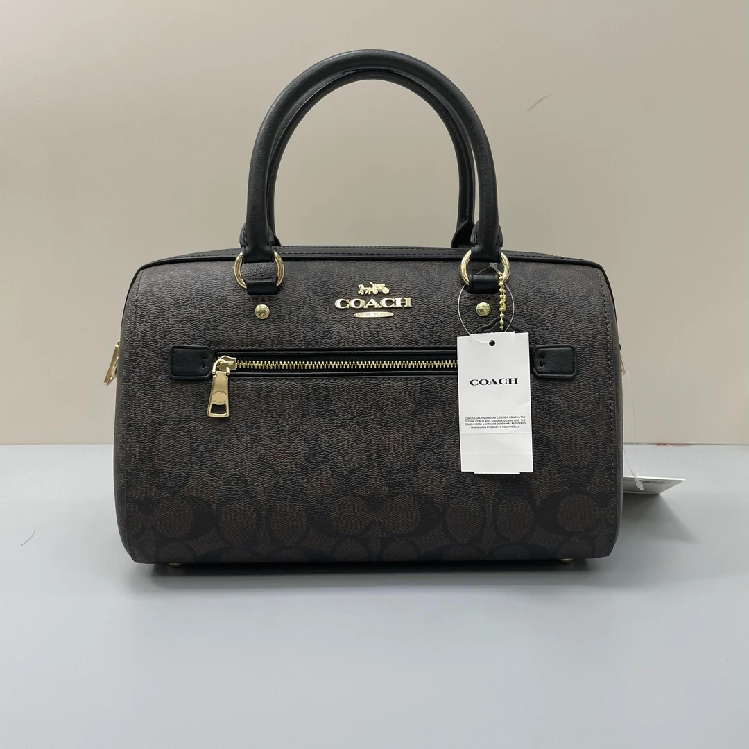 99新 COACH/蔻驰 Rowan27 黑色老花波士顿包27x16x14cmC110505