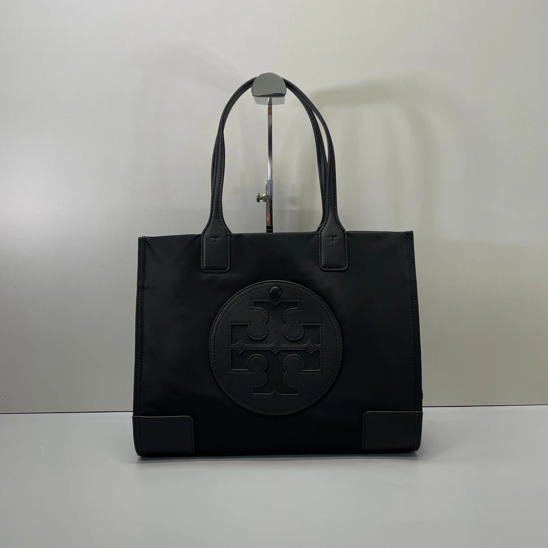 99新 TORY BURCH/汤丽柏琦  Ella黑色中号尼龙手提包33*25*12cm
