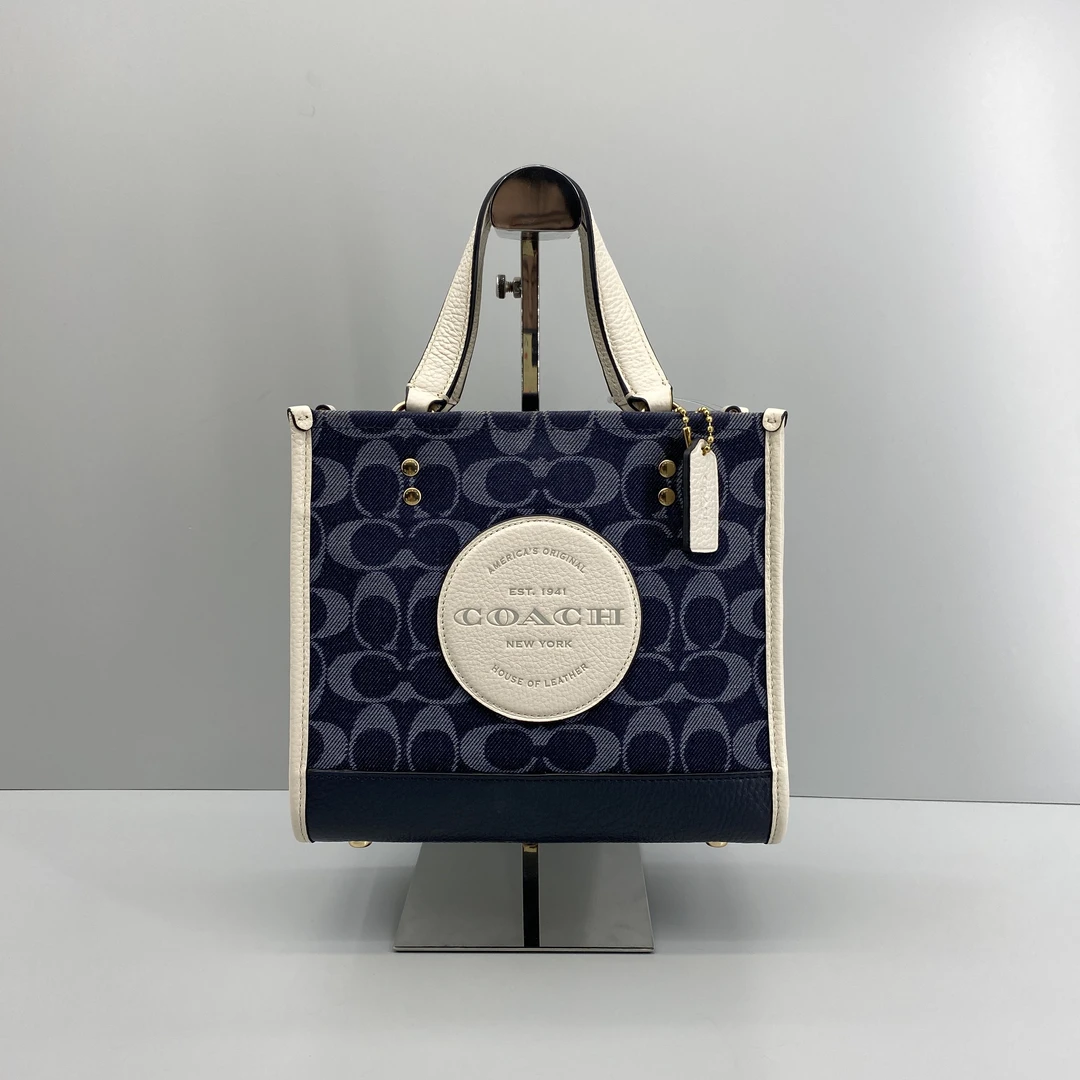 95新 COACH/蔻驰 dempsey22蓝色老花小方托包 22*18*12cmD101557