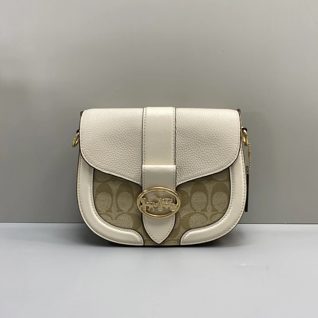99新 COACH/蔻驰 白拼老花马鞍斜挎包 21*18*8cmD072015