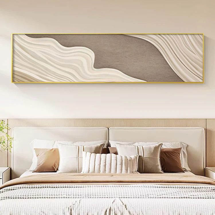 侘寂风卧室画挂画抽象肌理主卧床头装饰画横幅客厅壁画沙发背景墙