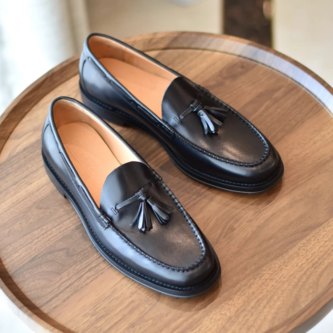 韩式一脚蹬休闲皮鞋/绅士品味英伦复古/手工流苏真皮懒人乐福鞋男