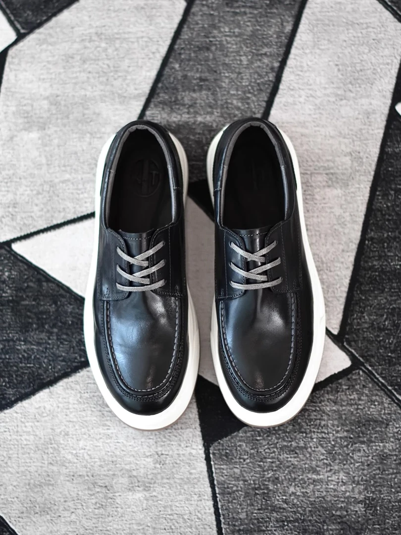 英伦水洗马皮复古做旧真皮/解放双脚/运动休闲鞋潮黑色板鞋男鞋子