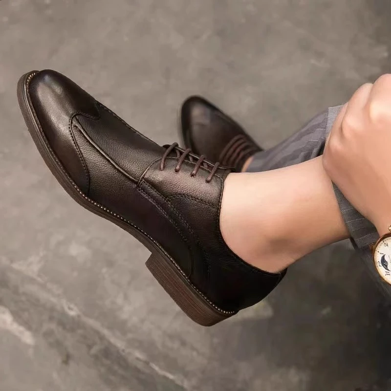 潮牌通勤复古正装休闲皮鞋男2025新款韩版透低帮软底结婚新郎鞋