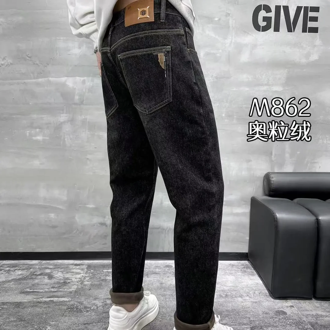 时尚黑灰色牛仔裤奥粒绒面料质感柔软保暖牛仔裤裤子加绒加厚弹力