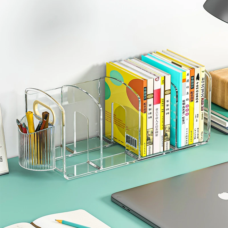 透明书立书架大容量加厚桌面书本整理收纳盒学生宿舍书桌置物架子