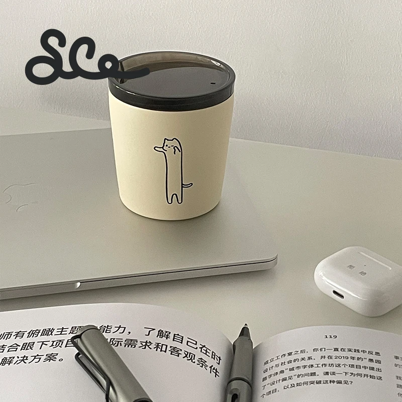 素生家居原创丝滑猫咖啡新年随行水杯磨砂质感不锈钢材质高颜值