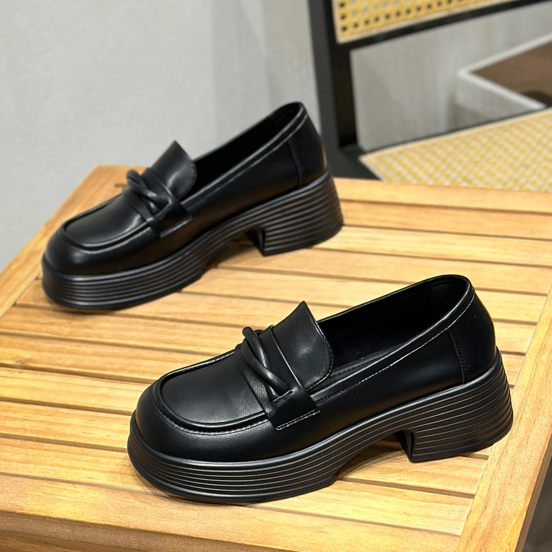 厚底乐福鞋女2024年新款夏秋女鞋黑色增高小个子单鞋英伦风小皮鞋