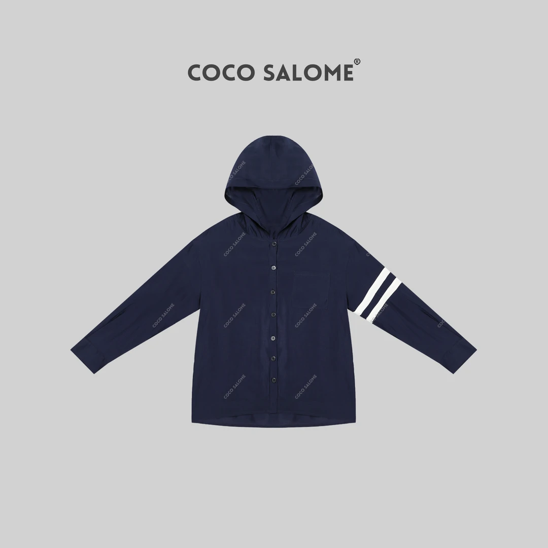 COCO SALOME⑥精选【忧郁蓝条】连帽防晒薄款休闲长袖衬衫B202