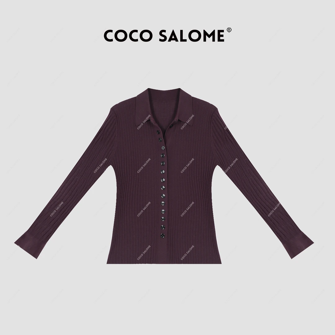 COCO SALOME⑥【紫罗兰】100绵羊毛德国扬子纱微喇袖针织开衫0089