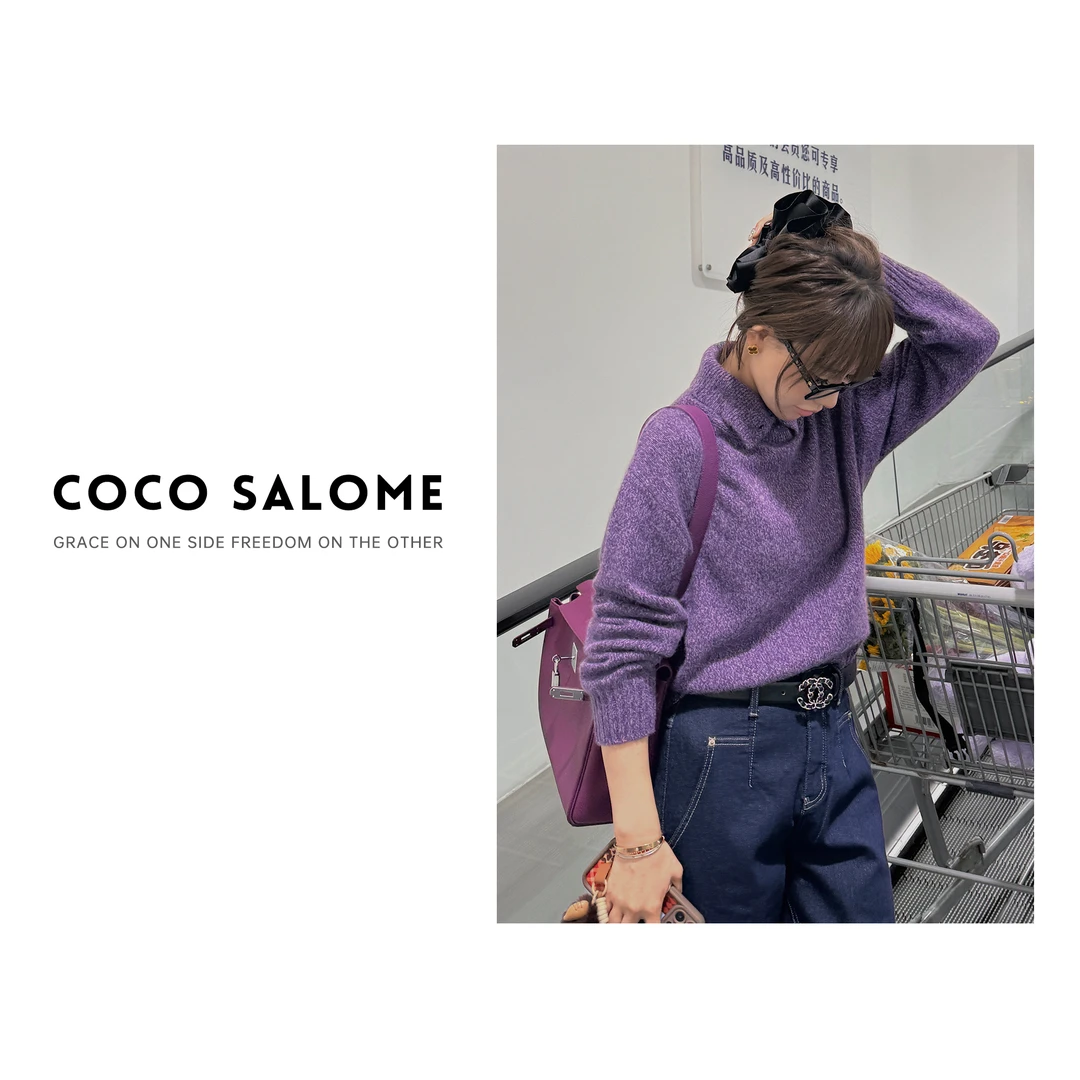 COCOSALOME⑥【紫薇公主】绵羊毛兔毛针织洋气休闲装翻领毛衣0486