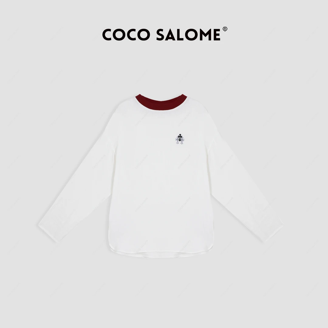 韩彬彬⑥【花迹】亚麻领口撞色设计大版男女同款长袖361S