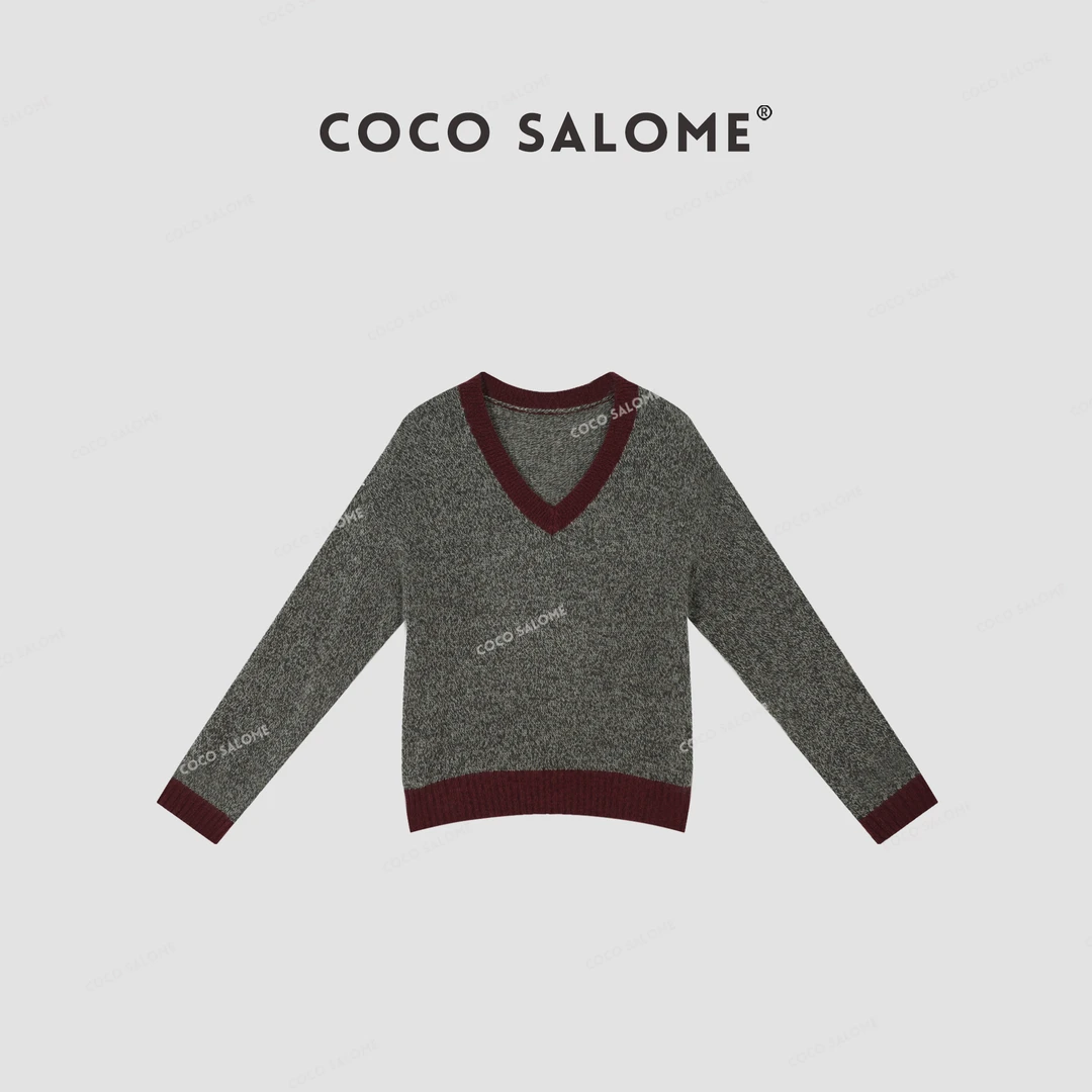 COCOSALOME⑥【山楂】冬季绵羊毛混纺兔毛V领针织洋气休闲装毛衣0208