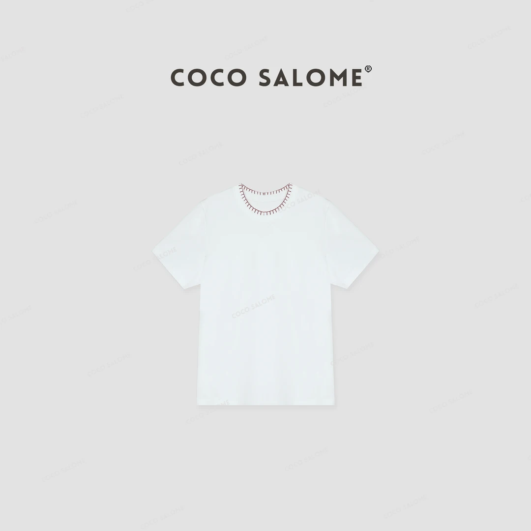 COCO SALOME⑥【三角短袖】100棉磨毛纯手工撞色领口百搭短袖696Y