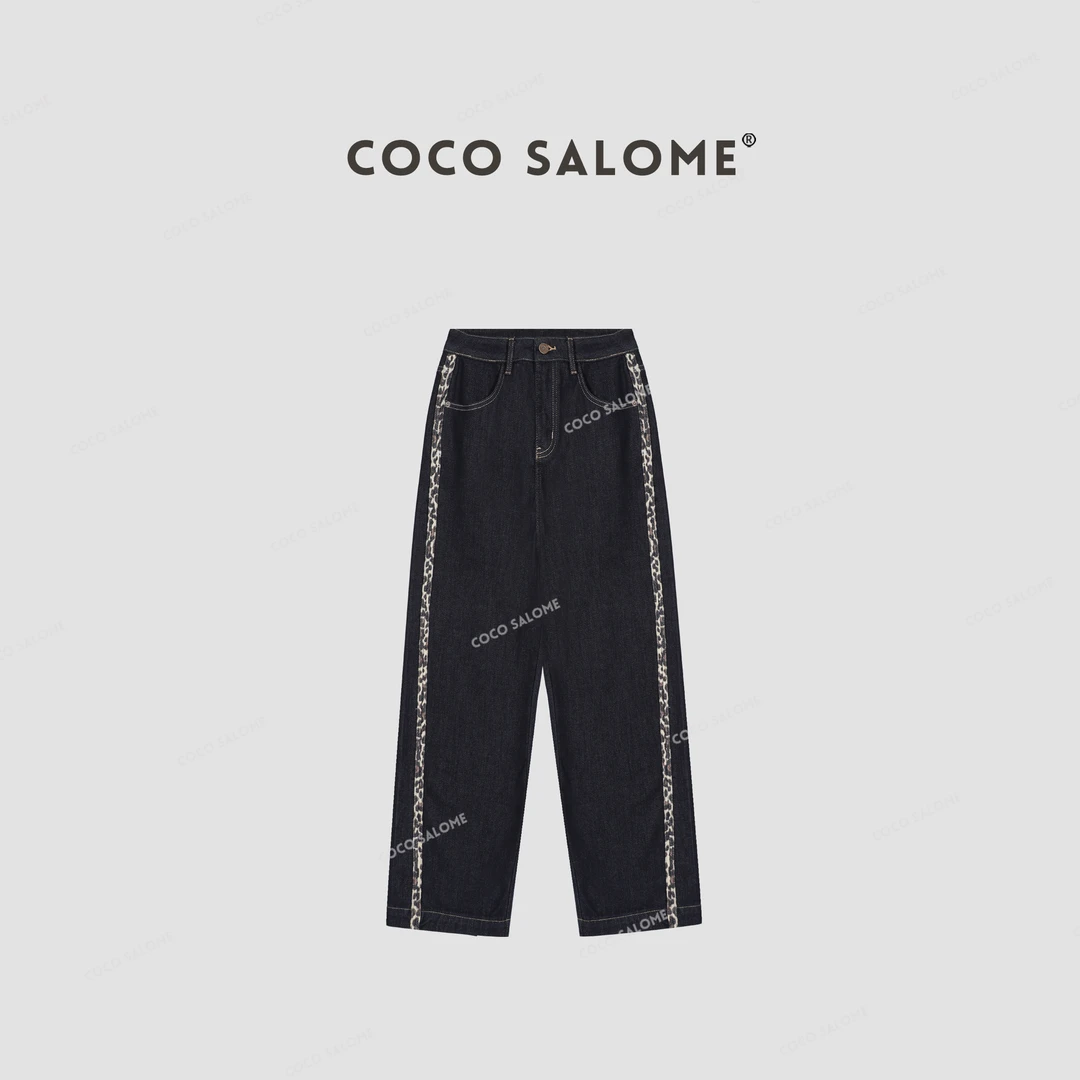 COCO SALOME⑥【豹纹牛仔】冬季裤子豹纹设计韩系百搭直筒牛仔裤0484
