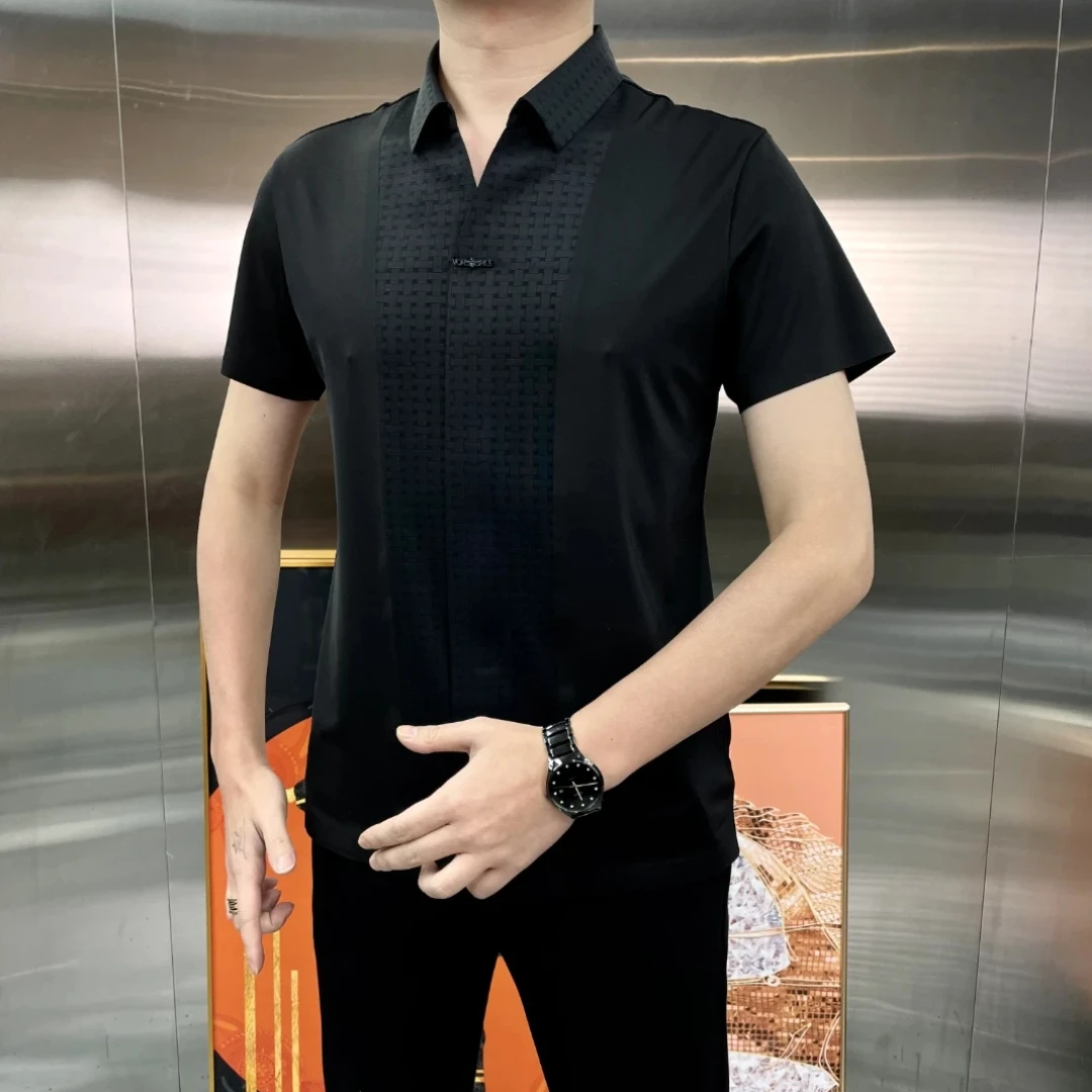 23038夏季新款男士翻领T恤短袖高级感休闲时尚百搭潮流舒适气质帅