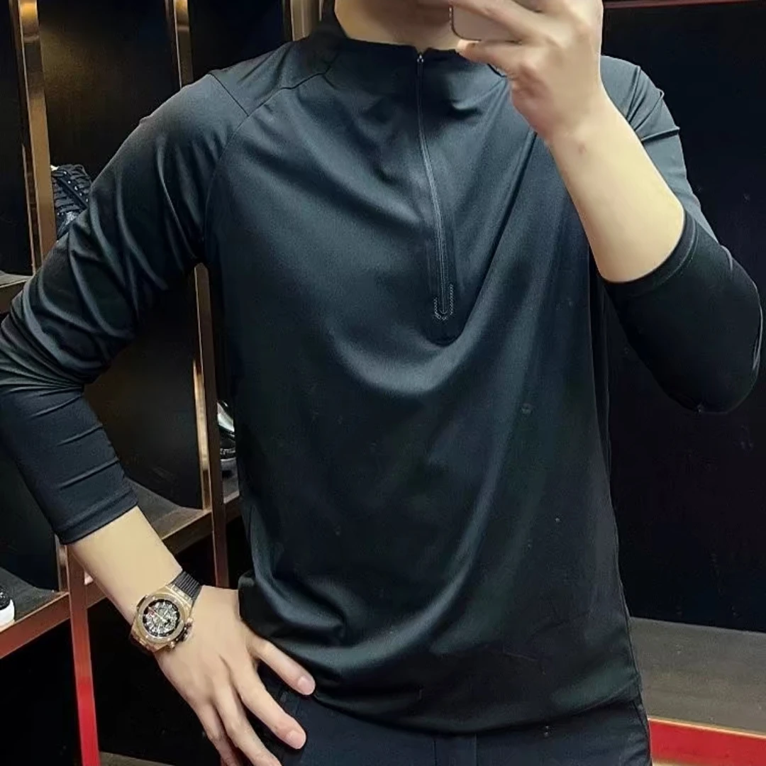 秋季新款男士休闲卫衣立领简约户外四面弹修身百搭男士打底衫