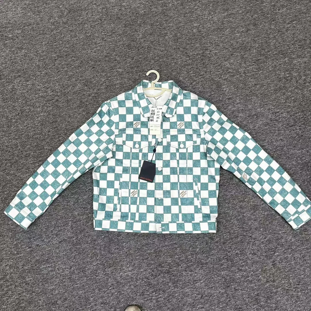 【聚星甄选】LV/路易威登绿白格子水洗印花牛仔夹克  50码  jxsc123
