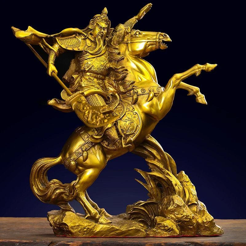 新款黄铜精工款骑马关公铜像 横刀关二爷招财武财神家用大号摆件