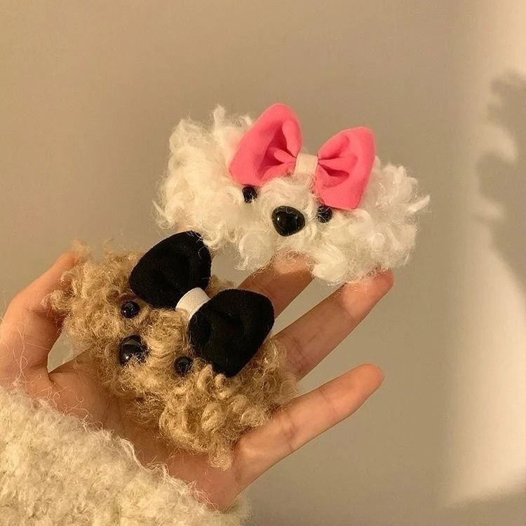 超仙ins羊羔毛小狗发夹可爱蝴蝶结刘海夹侧边BB夹甜美毛绒发夹