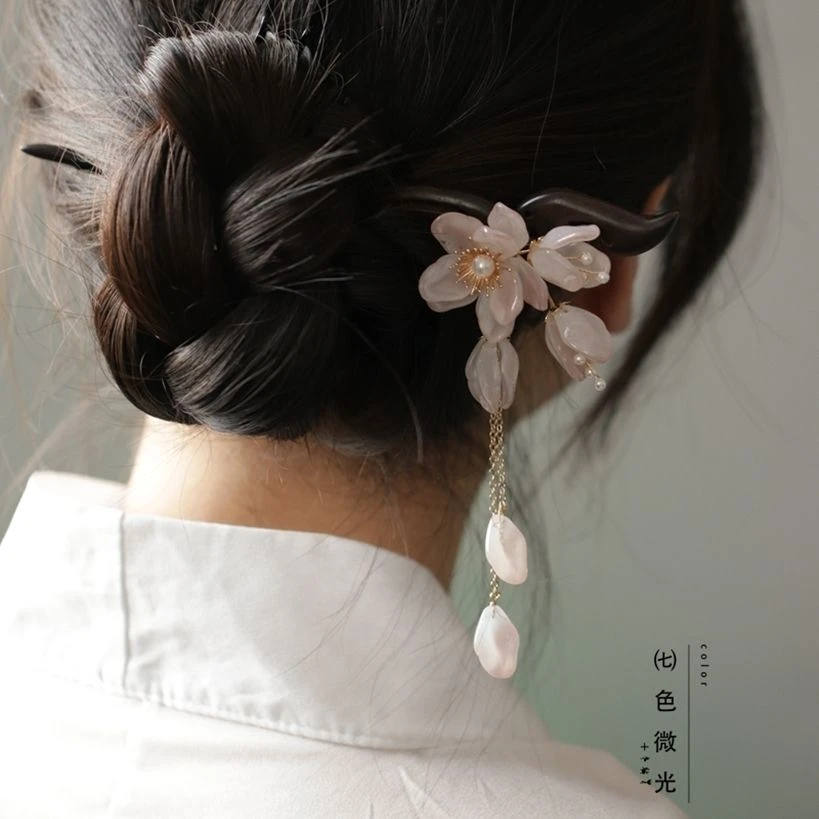 发簪高J感国风旗袍茶服手工木簪流苏气质木质木盘发簪子丸子头女