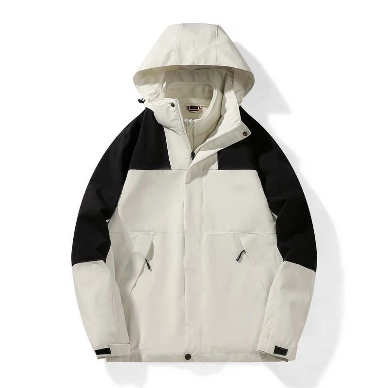 蕉板户外冲锋衣三合一秋款宽松登山服防风户外运动连帽夹克0803