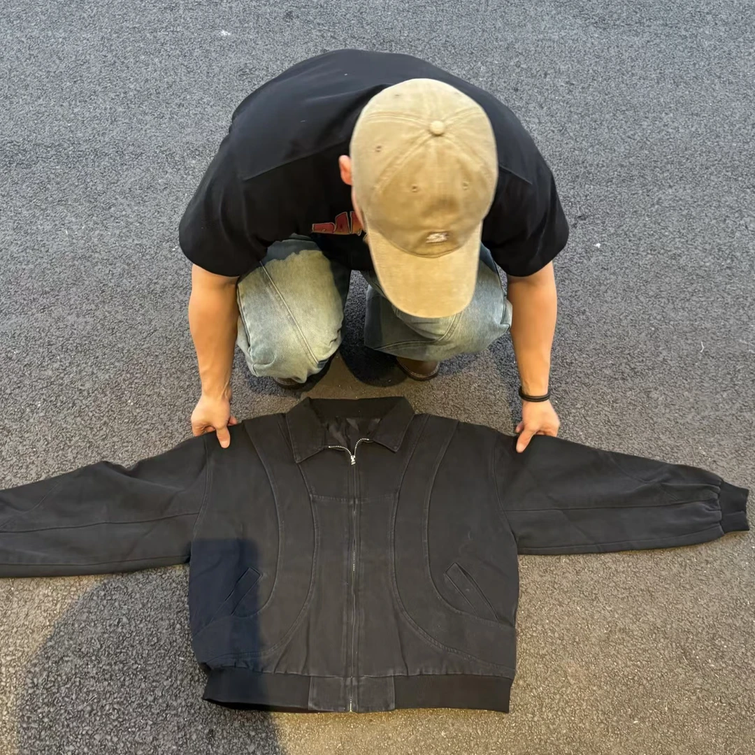 H3Y美式复古廓形底特律短款工装做旧水洗夹克宽松外套