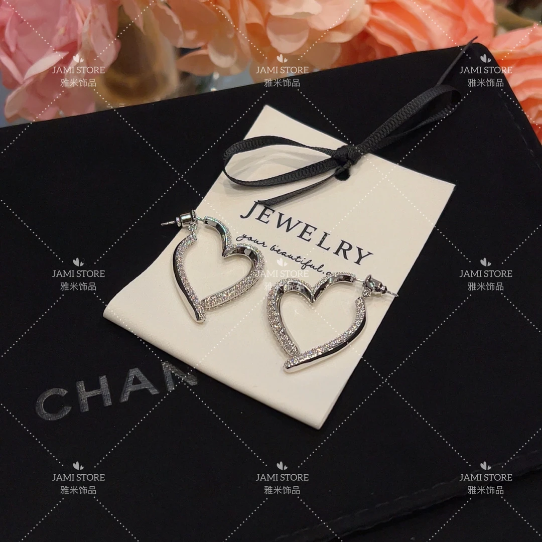 铜合金莫桑石耳饰 【雅米】法式气质镶钻爱心耳环设计小众个性时尚