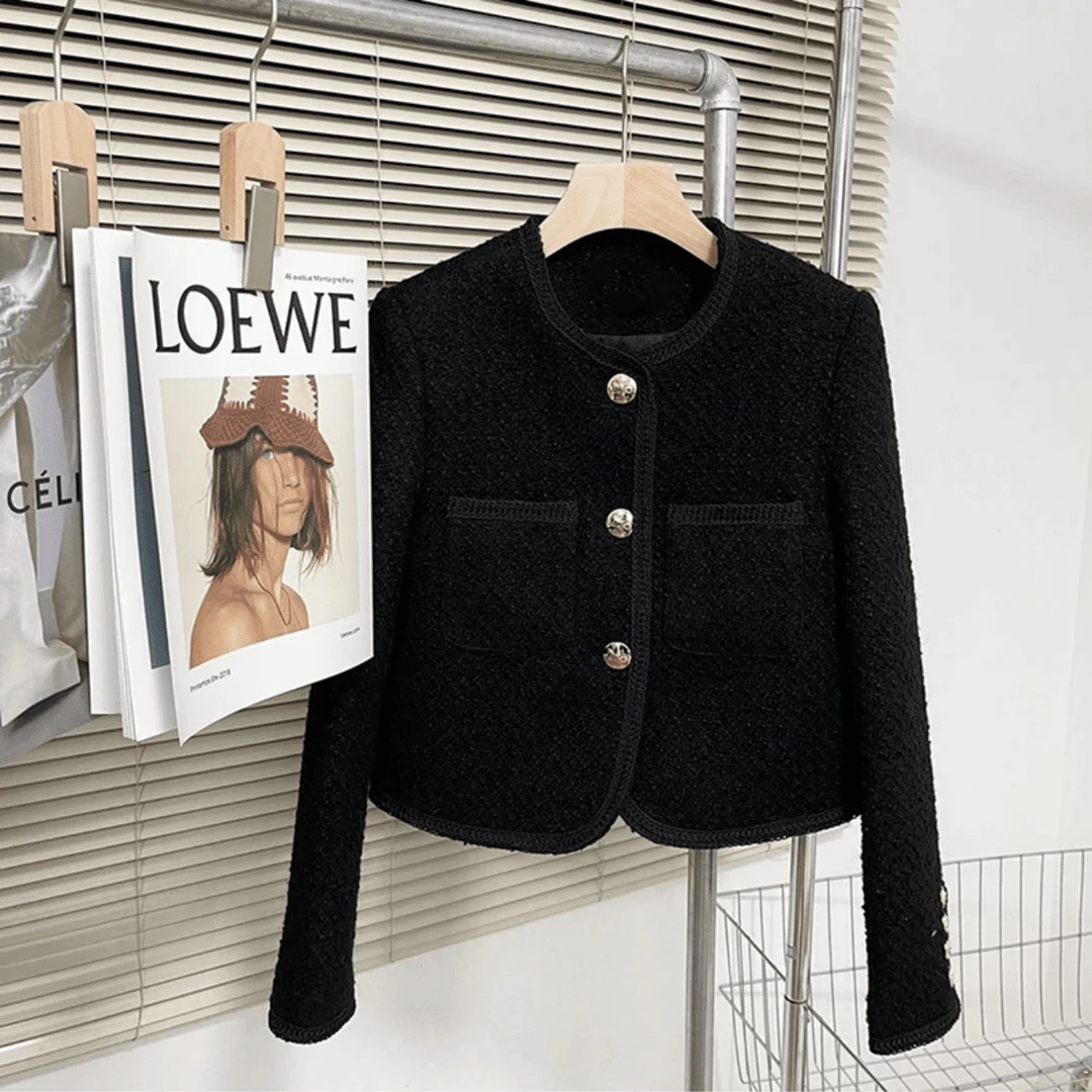 法式复古小香风百搭外套女秋冬季2024新款粗花呢夹克上衣短款外套
