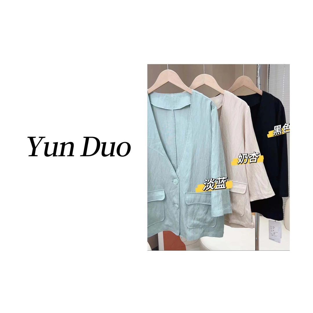 云朵定制 慵懒风V领西装小外套 宽松休闲短袖上衣HO26