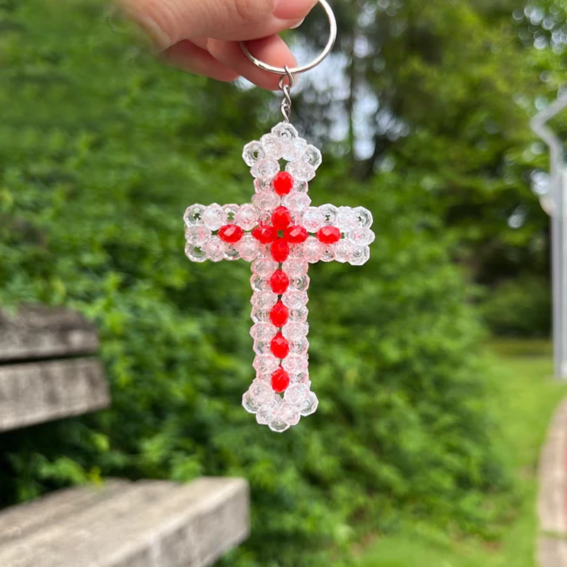 亚克力十字平安钥匙扣 情侣车用挂件创意男女包包小挂饰
