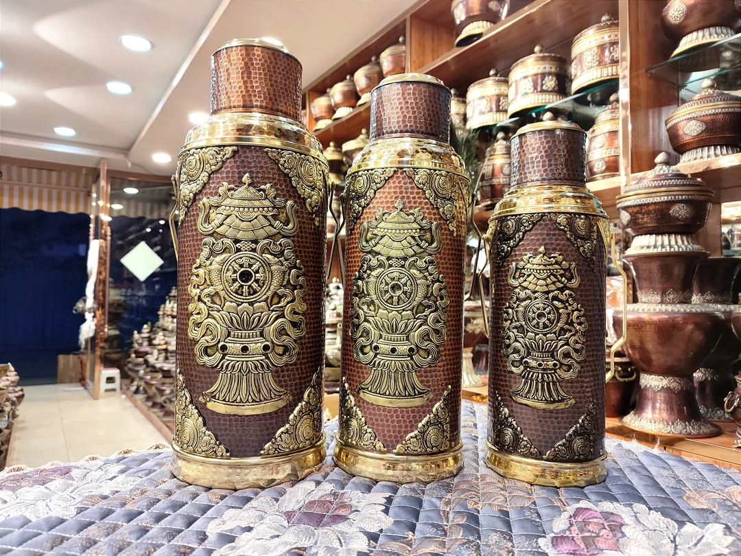 华云吉祥八宝纯铜保温瓶,水瓶
