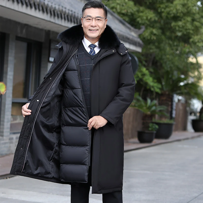 可拆卸内胆羽绒服中老年人男士爸爸装长款过膝冬季保暖爷爷装外套
