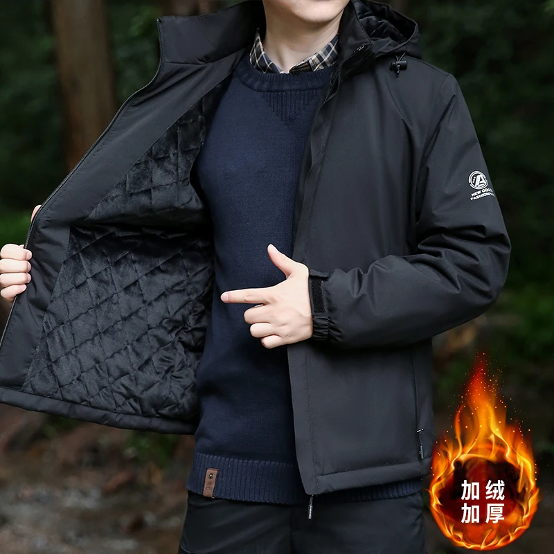 稻草人户外防风保暖冲锋衣男士夹克外套秋冬季加绒防寒连帽登山服