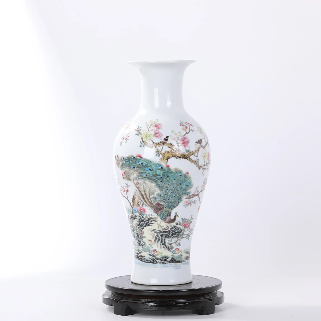 景德镇粉彩大孔雀瓶 （不带底座）（高36肚16口11）