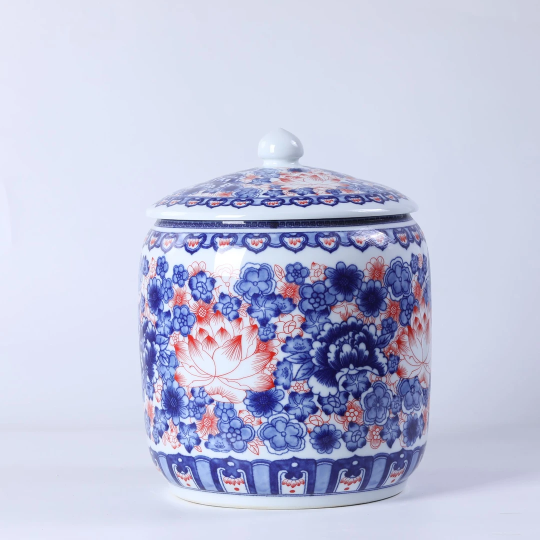 景德镇万花红莲 大罐（高37肚27口23）