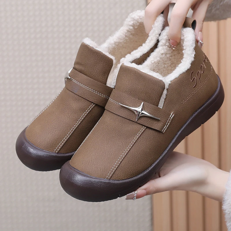 爆款豆豆鞋女冬季2024年新款百搭休闲鞋一脚蹬防水防滑保暖短靴