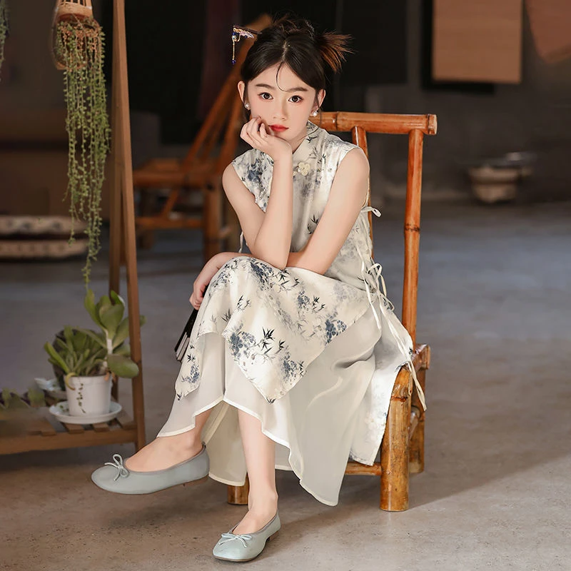 女童旗袍夏季中国风新中式薄款公主裙儿童连衣裙无袖汉服大童裙子