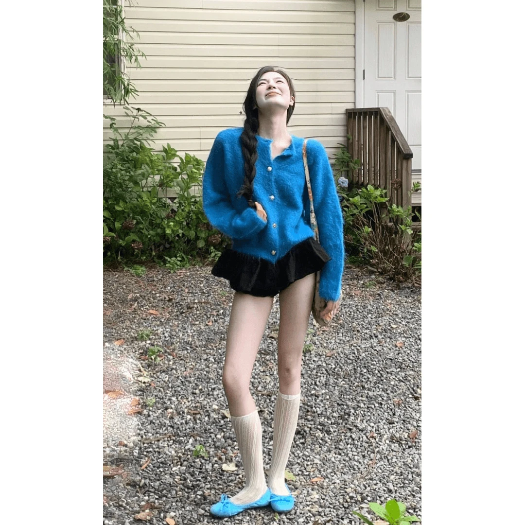 气质淑女高级感百搭软糯针织衫女学院风小个子秋装丁达尔穿搭上衣