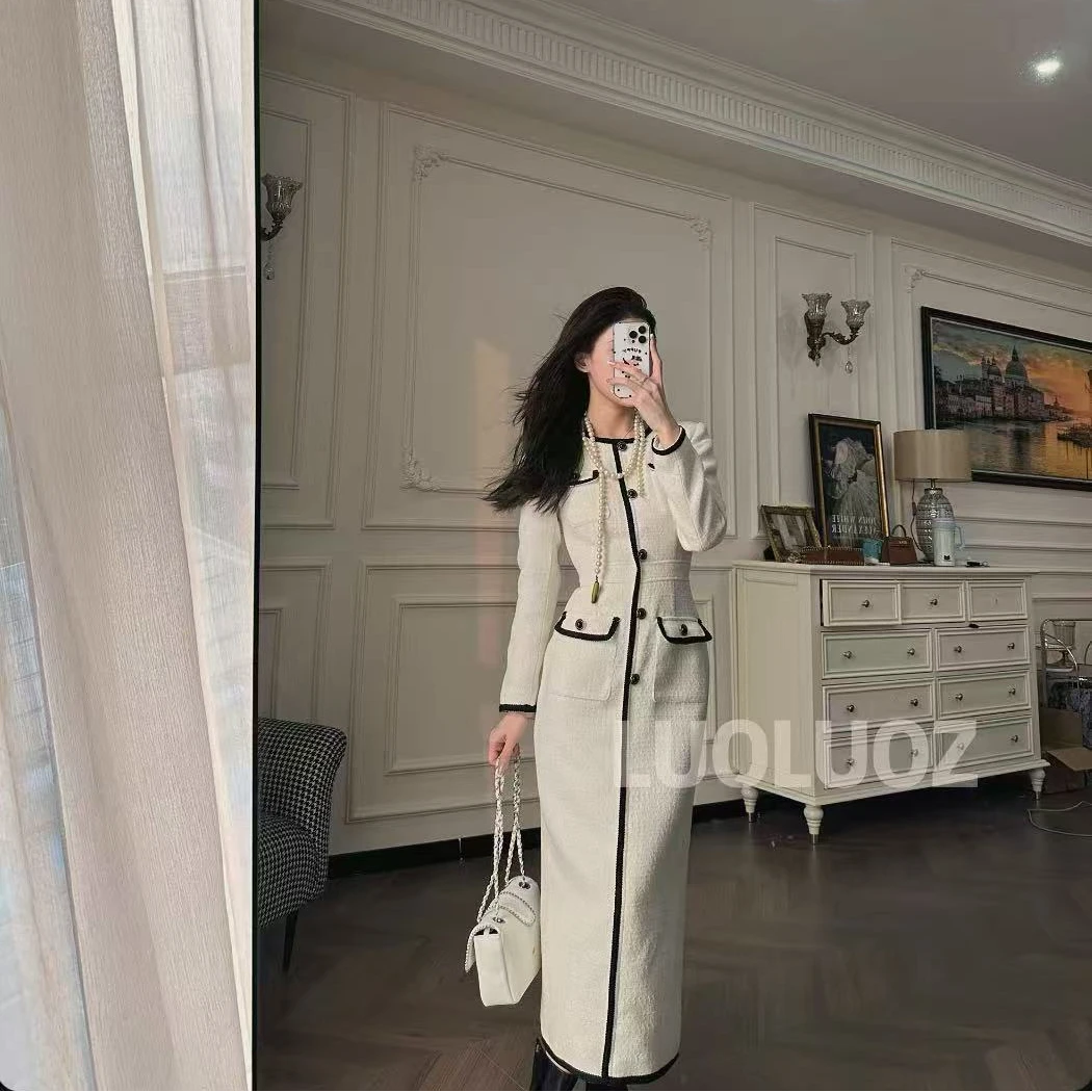 【现货】LUOLUOZ【月光水岸】高级感收腰女神范长款时尚连衣裙JF509