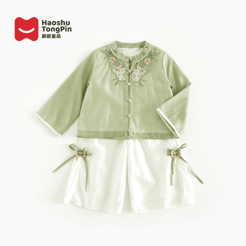 郝叔童品HR4142女童春秋装新中式套装2024女宝国风仙气长袖套装