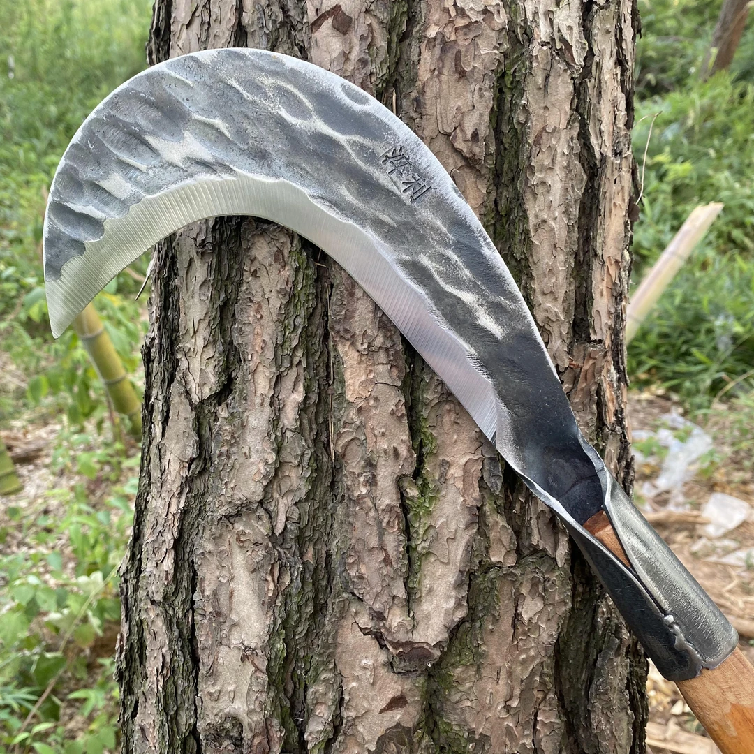 炮弹钢手工锻打镰刀割草劈竹割鱼草神器加宽砍割两用镰刀农用工具