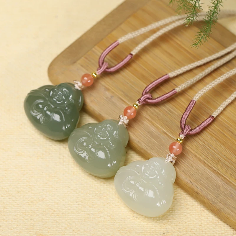 青海料和田玉细冰底老坑料抱抱佛挂件（配手工绳）气质雕刻项坠精雕