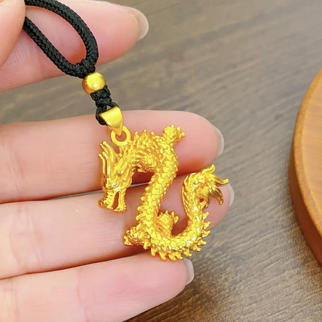 合金吊坠 时尚百搭 飞龙在天加厚吊坠黑绳 项链饰品