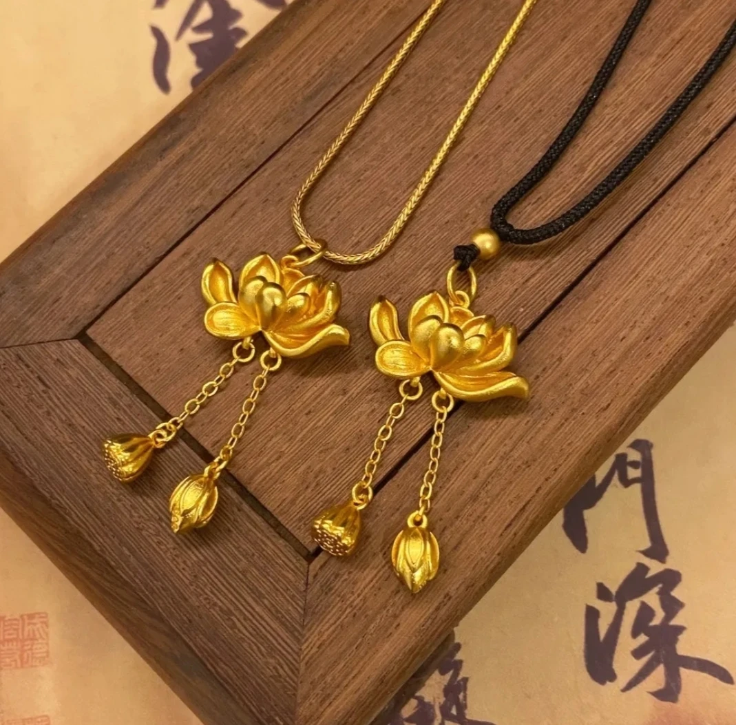 非金属布艺项链 荷花莲蓬莲花黑绳 项链款国风气质时尚潮流百搭