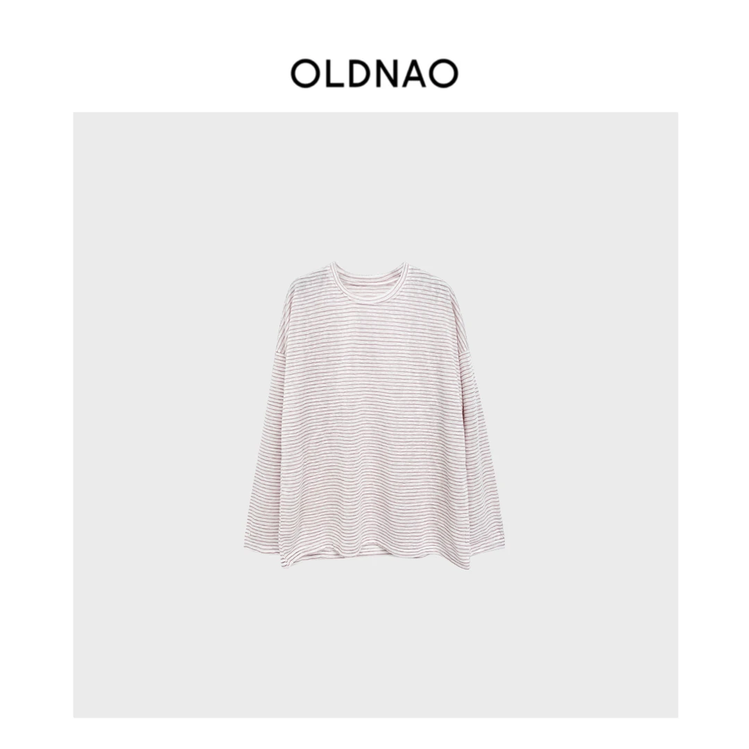 【OLDNAO】松弛雪花感细条纹落肩长袖圆领T恤-NN-1824