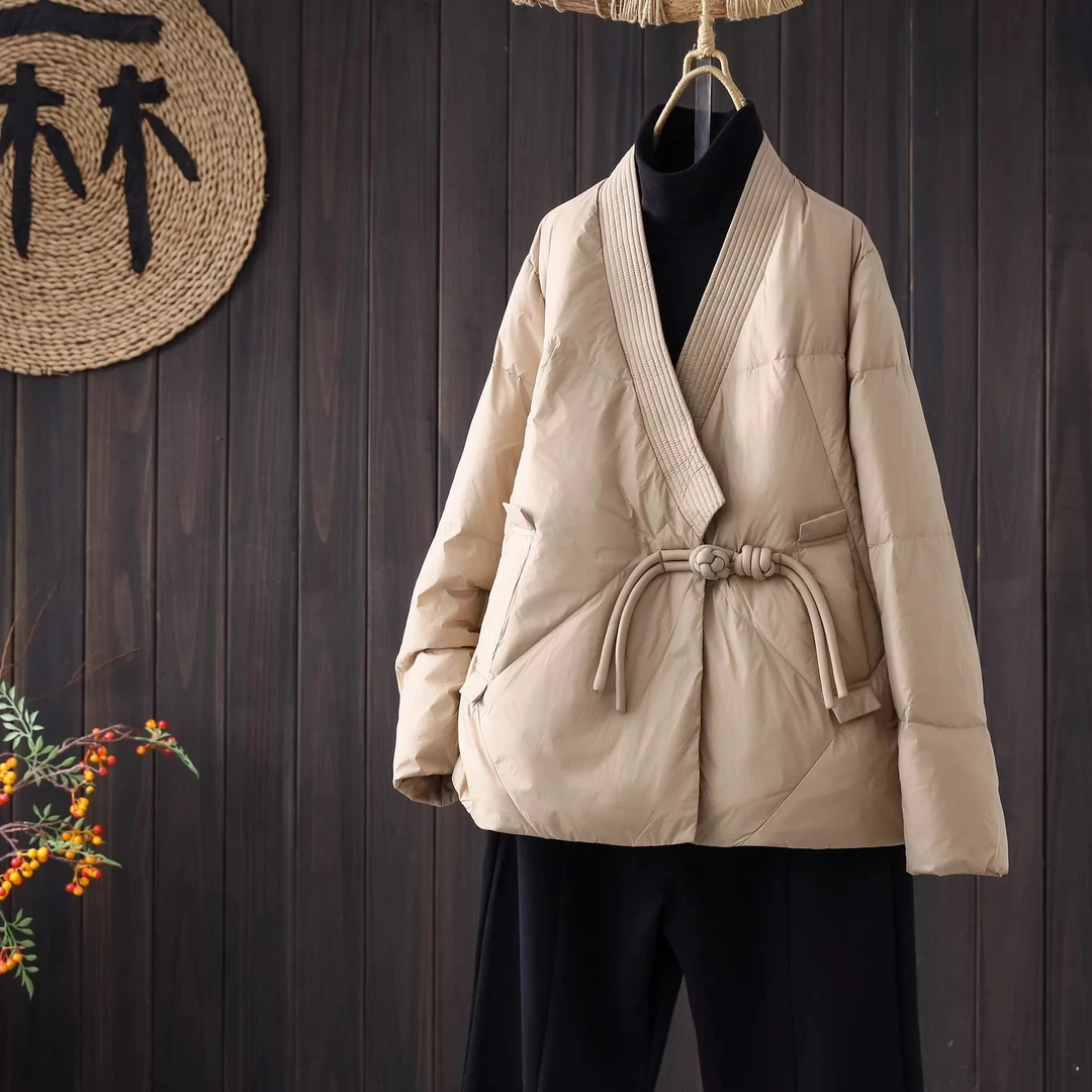 大盘扣羽绒服女冬季保暖V领女士羽绒服新款2025爆款洋气中国风