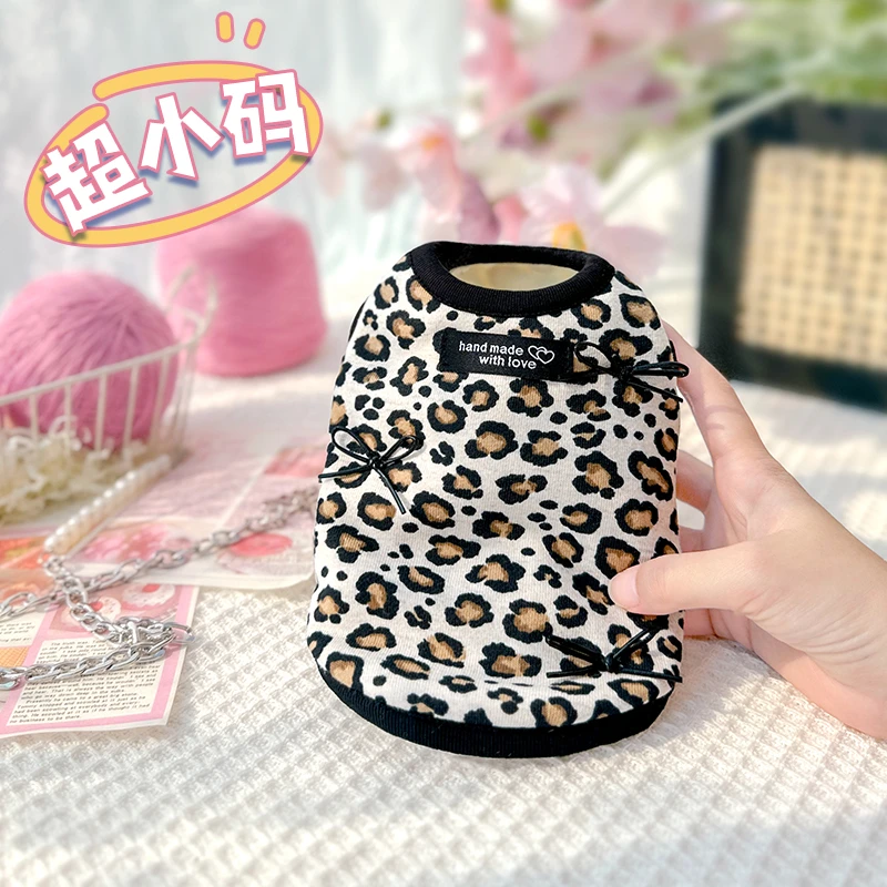 豹纹针织加绒秋冬背心幼猫幼犬超小体茶杯犬小狗小猫衣服2024新款