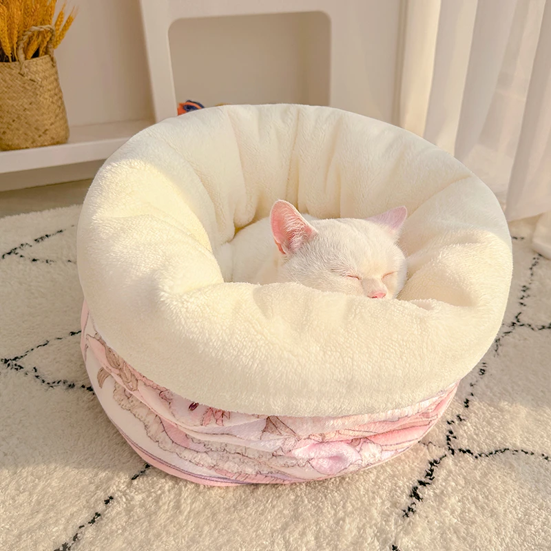 猫猫睡袋冬季保暖窝猫咪狗狗睡觉专用加绒加厚钻洞半封闭式狗窝冬