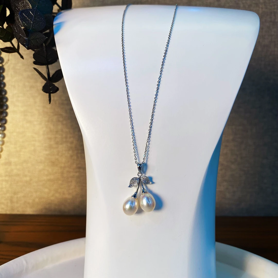 精选9-10mm极光无核珍珠双珠款樱桃吊坠款时尚百搭气质设计师